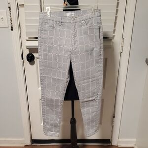 LOFT Gray and Maroon Windowpane Jeans